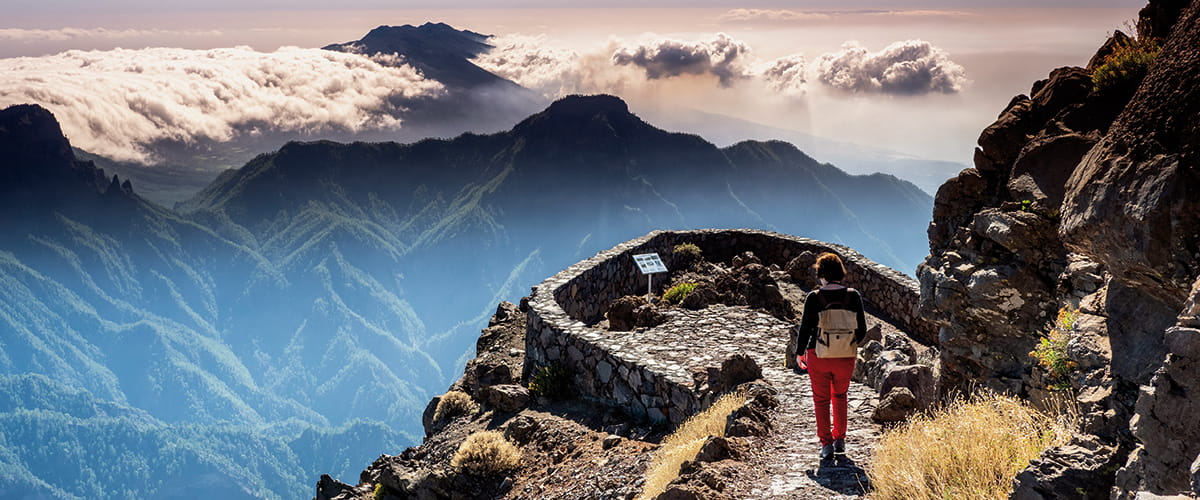 A person walking in Caldera de Taburiente National Park, La Palma, Canary Islands